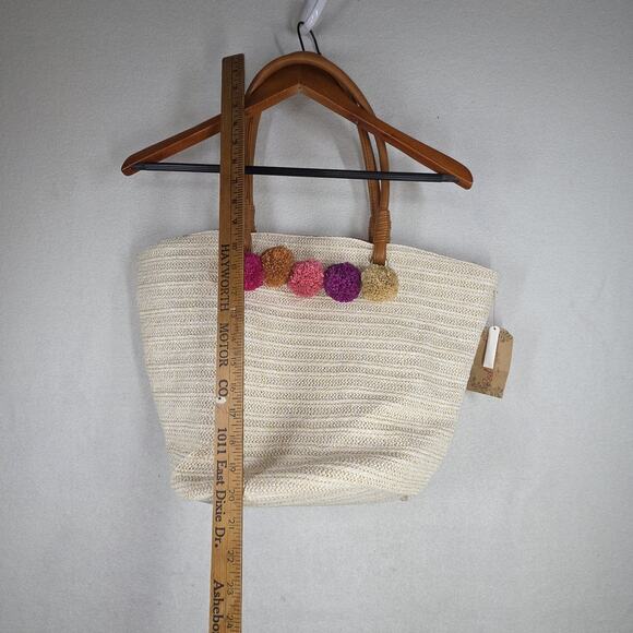 Vtg Red Camel Bag Tote Bags Purse Woven Straw Beach Pom Pom Lagenlook NWT Pool - Picture 4 of 12